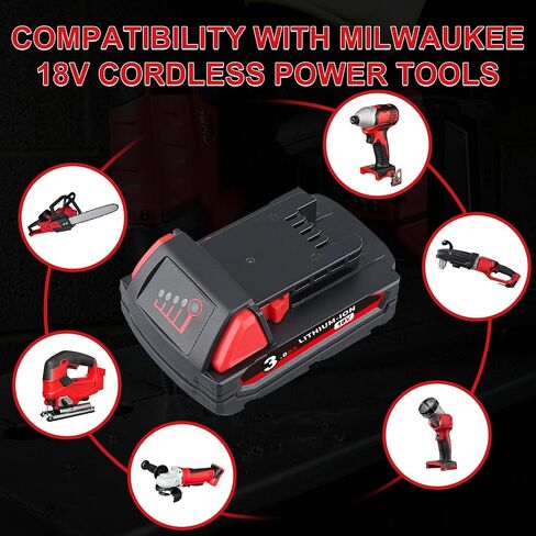 3.0Ah 18V 2 Pack Replacement for Milwaukee Battery 48-11-1850 | Covers 48-11-1840 48-11-1820 48-11-1828 48-11-1815 48-11-1811, lithium cells, 4-bar LED gauge, FCC CE, for drills and saws in Kuwait