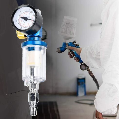 1/4in Inline Filter and Pressure Regulator, Aluminum Alloy, Moisture and Oil Trap for Paint Spray Gun Compressors in Kuwait