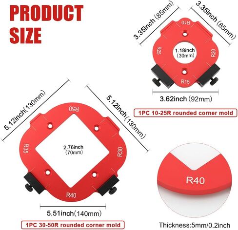 2pcs Woodworking Router Corner Radius Template, Aluminum Alloy Router Corner Jigs and Templates for Woodworking, Arc Cutting Auxiliary Tool DIY Template R10/R15/R20/R25/R30/R35/R40/R50 in Kuwait