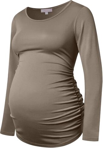 Maternity Shirt Long Sleeve Basic Top Ruch Sides Bodycon Tshirt for Pregnant Women in Saudi Arabia