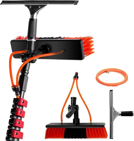 39FT Telescopic Brush with Scraper - 3-12m Water Fed Cleaning Set for Solar Panels, Photovoltaic Systems, Trucks & Windows - 30cm Brush Head for Easy Access in Kuwait
