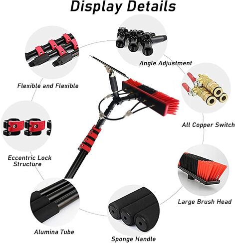 39FT Telescopic Brush with Scraper - 3-12m Water Fed Cleaning Set for Solar Panels, Photovoltaic Systems, Trucks & Windows - 30cm Brush Head for Easy Access in Kuwait