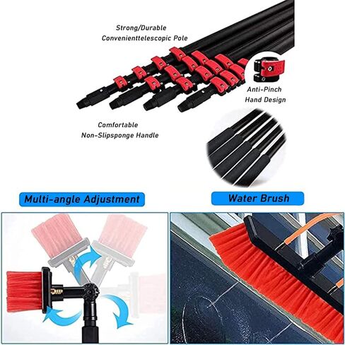 39FT Telescopic Brush with Scraper - 3-12m Water Fed Cleaning Set for Solar Panels, Photovoltaic Systems, Trucks & Windows - 30cm Brush Head for Easy Access in Kuwait