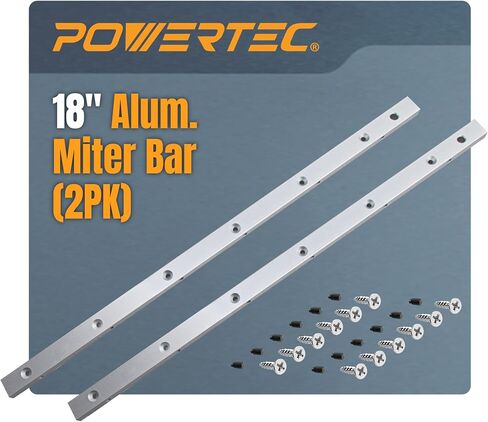 POWERTEC Crosscut Sled Miter Bar for Table Saw Sled, 3/4" x 3/8" x 18" with Predrilled Holes & Screws for Router Table, Bandsaw, Taper Jig, Table Saw Accessories for Woodworking, 2PK (71518-P2) in Kuwait