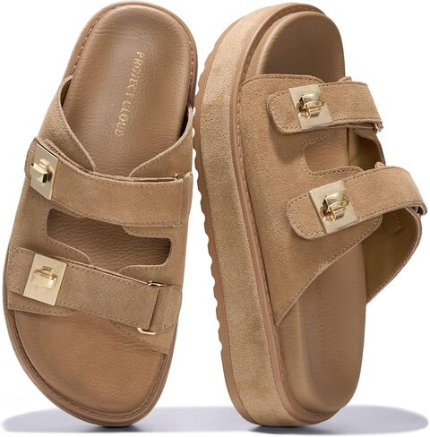Project Cloud Platform Sandals Women Memory Foam Slides (Havana,TanSue,8) | Memory Foam Insole; Adjustable Buckle; Lightweight Design; Non-Slip Sole; Platform Slides for Women; Everyday Comfort in Kuwait