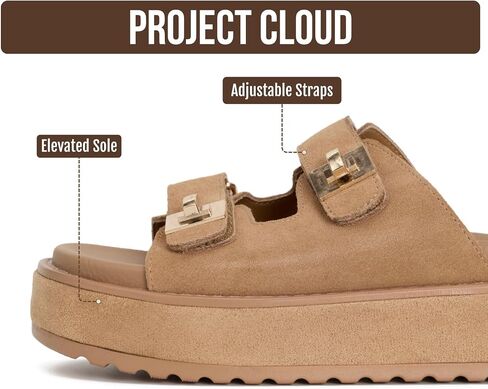 Project Cloud Platform Sandals Women Memory Foam Slides (Havana,TanSue,8) | Memory Foam Insole; Adjustable Buckle; Lightweight Design; Non-Slip Sole; Platform Slides for Women; Everyday Comfort in Kuwait