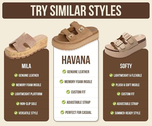 Project Cloud Platform Sandals Women Memory Foam Slides (Havana,TanSue,8) | Memory Foam Insole; Adjustable Buckle; Lightweight Design; Non-Slip Sole; Platform Slides for Women; Everyday Comfort in Kuwait