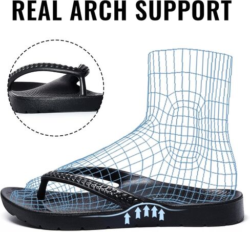 Litfun Women's Arch Support Flip Flops for Plantar Fasciitis Orthopedic Thong Sandals, New Black 41 in Kuwait