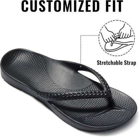 Litfun Women's Arch Support Flip Flops for Plantar Fasciitis Orthopedic Thong Sandals, New Black 41 in Kuwait