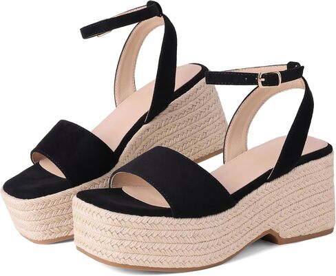 Marc Ford Platform Sandals for Women Summer Espadrilles Wedges - Ankle Strap, Buckle, Open Toe, Beach Shoes, Vacation, Dressy in Kuwait