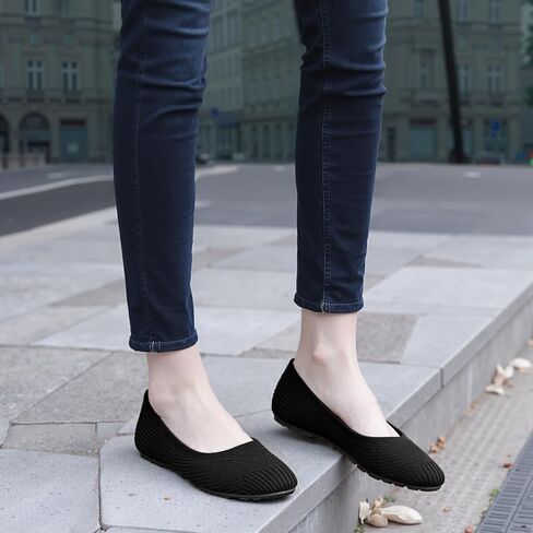 Reimferce Flats for Women Ballets Shoes: Comfortable Knitted Dressy Work Flats - Ladies Wedding Flat Casual Shoes Black in Kuwait