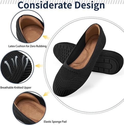 Reimferce Flats for Women Ballets Shoes: Comfortable Knitted Dressy Work Flats - Ladies Wedding Flat Casual Shoes Black in Kuwait
