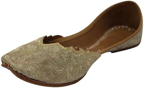 Stop n Style Gold Punjabi Jutti for Women Khussa Online Phulkari Salwar Kameez Handmade in Kuwait