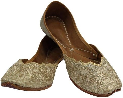 Stop n Style Gold Punjabi Jutti for Women Khussa Online Phulkari Salwar Kameez Handmade in Kuwait