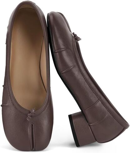 Tabi Flats for Women Split Toe Ballet Pumps with Low Block Heel | Split-toe ballet pumps with a closed back and 1.8-inch low block heel for work, dinners, parties,everyday styling. in Kuwait
