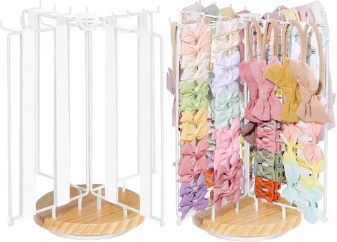POVETIRE Headband Holder Bow Organizer for Girls,Rotating Hair Bow Storage | Metal Hair Accessories Organizer Baby Headband Holder for Girls,Large Capacity Hair Clips Stand Display for Nursery Decor in Kuwait