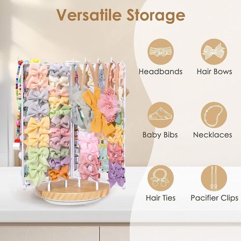 POVETIRE Headband Holder Bow Organizer for Girls,Rotating Hair Bow Storage | Metal Hair Accessories Organizer Baby Headband Holder for Girls,Large Capacity Hair Clips Stand Display for Nursery Decor in Kuwait