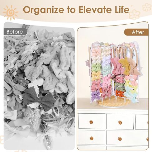 POVETIRE Headband Holder Bow Organizer for Girls,Rotating Hair Bow Storage | Metal Hair Accessories Organizer Baby Headband Holder for Girls,Large Capacity Hair Clips Stand Display for Nursery Decor in Kuwait