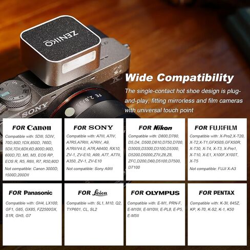 ZF08 Aluminum Mini Camera Flash for Sony zv1 Sony zve10, Speedlite On Camera, 440 Full-Power Flashes 2.5S Recycle Mini Manual Flash for Canon/Ricoh gr3/Nikon/Fuji f1 in Kuwait