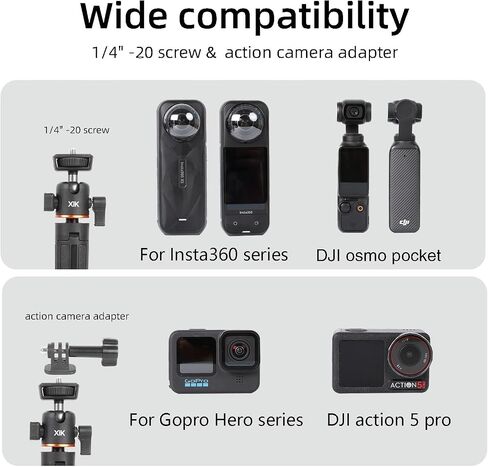 XIk Osmo Action 6/5 pro 21" Mini Selfie Stick & Tripod | for Gopro Camera DJI Osmo Nano, Compatible with GoPro Max Hero 14 13 12 11 10 9,DJI Osmo Action 6 5Pro 4 3（8-21"） in Kuwait