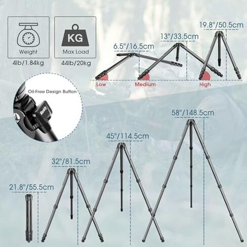 WZ-324 Carbon Fiber Tripod & BH-U3 Saddle Ball Head Set for Shooting, 32mm Tube, 44mm Diameter Ball, Max. Load 44lbs/20kg, Carbon Fibre Shooting Tripods with Ball Head Clamp Mount, 161.5cm in Kuwait