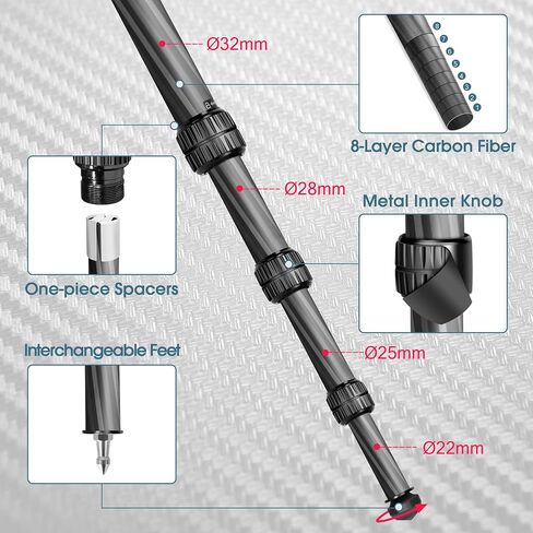 WZ-324 Carbon Fiber Tripod & BH-U3 Saddle Ball Head Set for Shooting, 32mm Tube, 44mm Diameter Ball, Max. Load 44lbs/20kg, Carbon Fibre Shooting Tripods with Ball Head Clamp Mount, 161.5cm in Kuwait