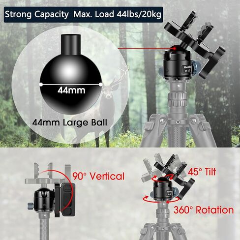 WZ-324 Carbon Fiber Tripod & BH-U3 Saddle Ball Head Set for Shooting, 32mm Tube, 44mm Diameter Ball, Max. Load 44lbs/20kg, Carbon Fibre Shooting Tripods with Ball Head Clamp Mount, 161.5cm in Kuwait