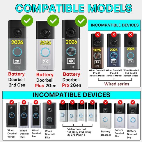 Anti-Theft Ring Mounting Cradle for Ring 2nd Gen Battery Doorbell/Plus/Pro | Impact-Resistant, Adhesive or Drill-On Holder Bracket in Kuwait