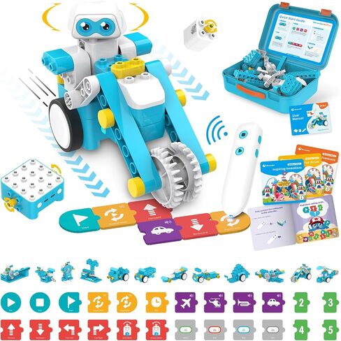WhalesBot C3 Pro 12-in-1 Remote Control & Coding Robot Kit for Kids 4+, Advanced Smart Panel & Cards Programming, Educational STEM Toy, Block Building Set with Controller & Motor for Kids 4-6, 5-7 in Kuwait