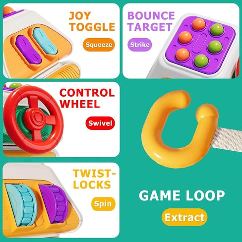 Montessori Busy Board Cube, Activity Toys for 18 Months and Up | Ten sensory activities: steering wheel, keys, gears, buttons, twist locks, spinner and more to keep kids engaged and busy. in Kuwait
