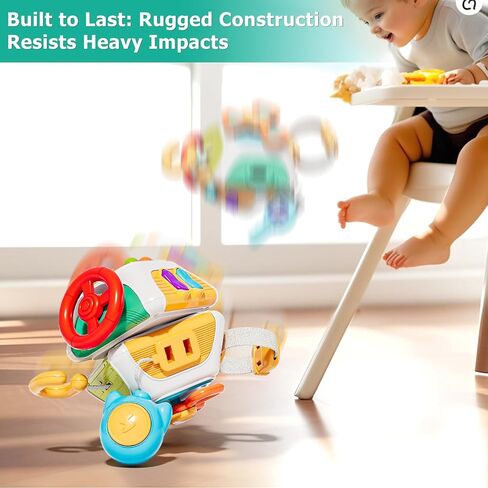 Montessori Busy Board Cube, Activity Toys for 18 Months and Up | Ten sensory activities: steering wheel, keys, gears, buttons, twist locks, spinner and more to keep kids engaged and busy. in Kuwait