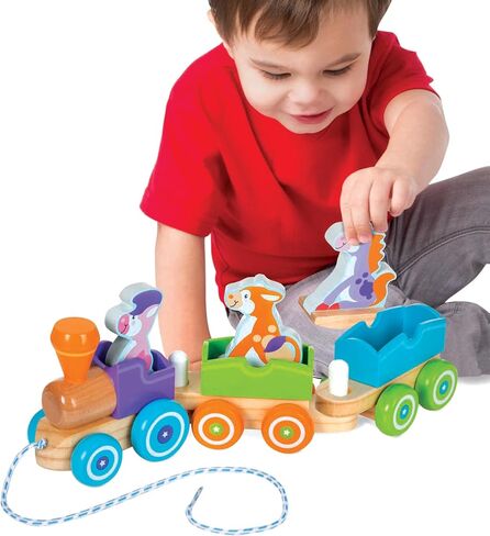 Melissa & Doug First Play Wooden Rocking Farm Animals Pull Train in Kuwait