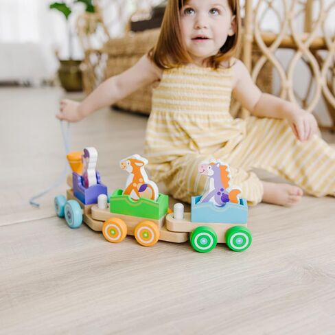 Melissa & Doug First Play Wooden Rocking Farm Animals Pull Train in Kuwait