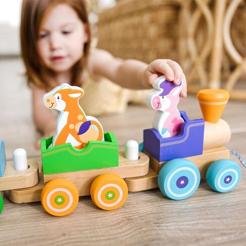 Melissa & Doug First Play Wooden Rocking Farm Animals Pull Train in Kuwait