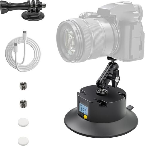 6" Electric Camera Suction Cup Mount Kit with Display, 5KG Max | 1-Week Battery for Action Camera/Phone on Car/Windshield in Kuwait