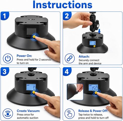 6" Electric Camera Suction Cup Mount Kit with Display, 5KG Max | 1-Week Battery for Action Camera/Phone on Car/Windshield in Kuwait
