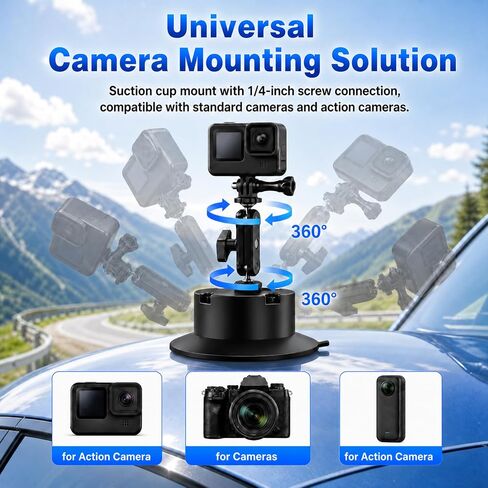 6" Electric Camera Suction Cup Mount Kit with Display, 5KG Max | 1-Week Battery for Action Camera/Phone on Car/Windshield in Kuwait