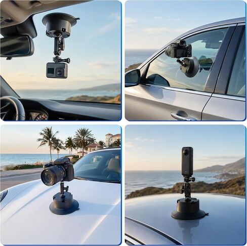 6" Electric Camera Suction Cup Mount Kit with Display, 5KG Max | 1-Week Battery for Action Camera/Phone on Car/Windshield in Kuwait