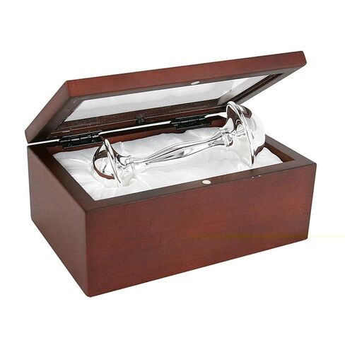 Stephan Baby Satin-Lined Rosewood Keepsake Box with 4" Silver Plated Keepsake Rattle | Satin-Lined in Kuwait