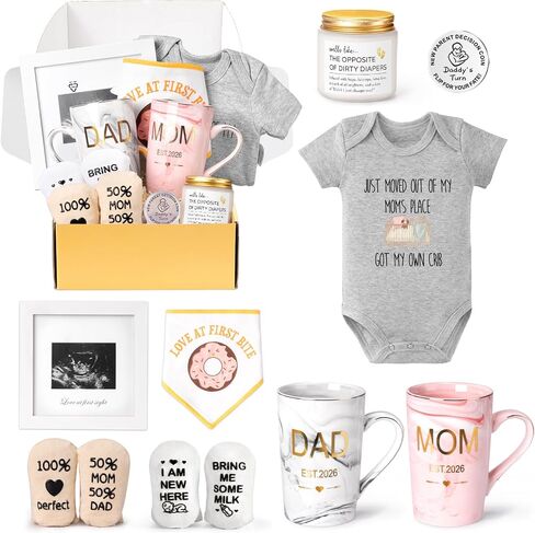 New Mom Gifts for Women Est 2026 Pregnancy Gifts for New Parents Couples | New Mom Care Package with Mom and Dad Mugs, Baby Ultrasound Frame for First Time Moms Baby Shower Gender Reveal Gifts in Kuwait