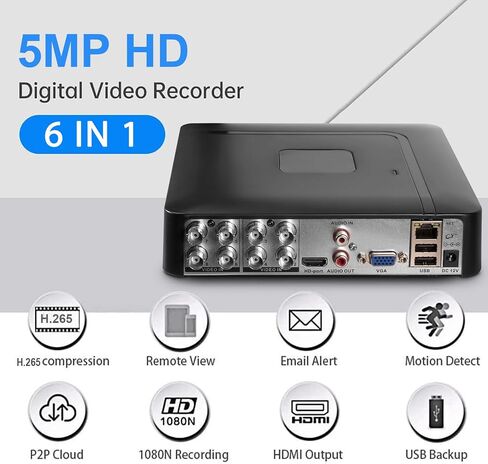 1080P 8CH Surveillance DVR Recorder H.265+ Standalone 6-in-1 CCTV Digital Video Recorder 8 Channel DVR for Security Camera Home Surveillance System, Mobile APP & PC Remote (No Hard Drive) in Kuwait