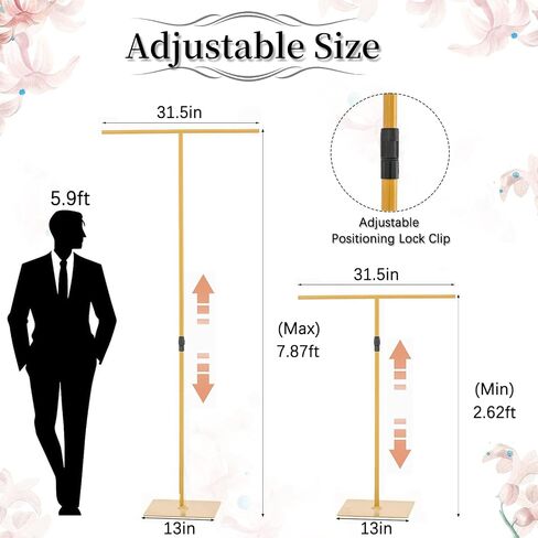 Gold T-Shape Backdrop Stand, Adjustable 2.6-8FT Metal Arch | Perfect for weddings, parties & holiday events. Sturdy metal arch provides stable, elegant ceremony decorations. in Kuwait