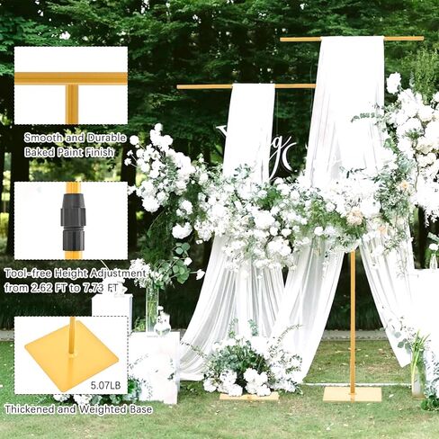 Gold T-Shape Backdrop Stand, Adjustable 2.6-8FT Metal Arch | Perfect for weddings, parties & holiday events. Sturdy metal arch provides stable, elegant ceremony decorations. in Kuwait