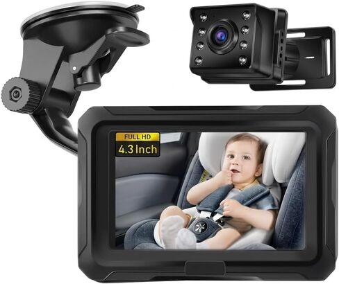 Baby Car Mirror Camera with 4.3" 1080P Full HD IPS Display, Infrared Night Vision Car Seat Monitor — See Baby Clearly Day & Night, 1-Minute Install, Fits All Cars in Kuwait