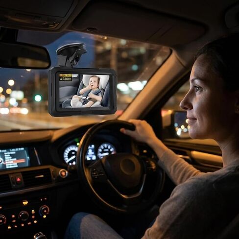 Baby Car Mirror Camera with 4.3" 1080P Full HD IPS Display, Infrared Night Vision Car Seat Monitor — See Baby Clearly Day & Night, 1-Minute Install, Fits All Cars in Kuwait