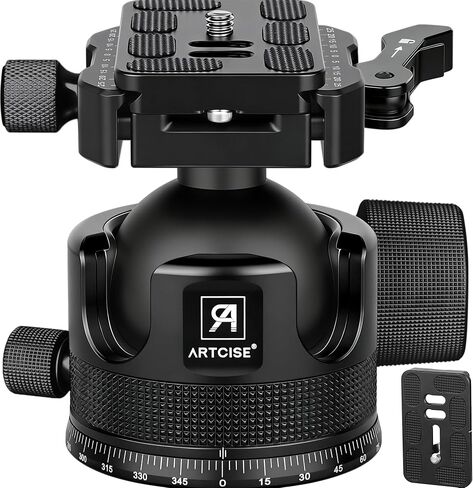 ARTCISE KB55BF 55mm Low Profile Ball Head with Lever Release, CNC Metal Panoramic Tripod Head with Two Arca Swiss Quick Release Plate, Heavy Duty Camera Mount Max Load 88lbs/40kg in Kuwait
