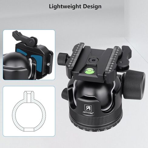 ARTCISE KB55BF 55mm Low Profile Ball Head with Lever Release, CNC Metal Panoramic Tripod Head with Two Arca Swiss Quick Release Plate, Heavy Duty Camera Mount Max Load 88lbs/40kg in Kuwait