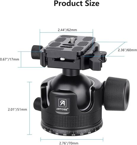 ARTCISE KB55BF 55mm Low Profile Ball Head with Lever Release, CNC Metal Panoramic Tripod Head with Two Arca Swiss Quick Release Plate, Heavy Duty Camera Mount Max Load 88lbs/40kg in Kuwait
