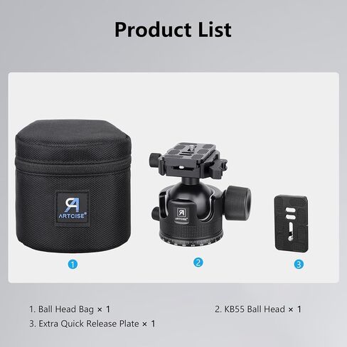 ARTCISE KB55BF 55mm Low Profile Ball Head with Lever Release, CNC Metal Panoramic Tripod Head with Two Arca Swiss Quick Release Plate, Heavy Duty Camera Mount Max Load 88lbs/40kg in Kuwait