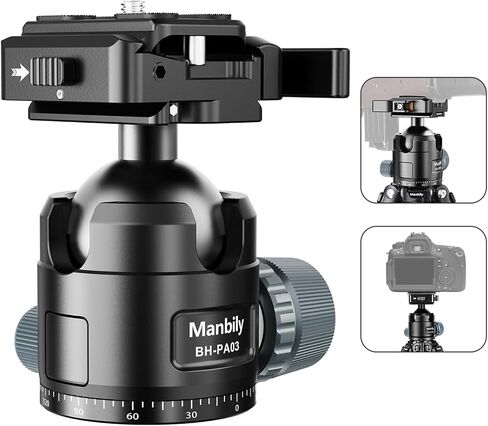 Low Profile Ball Head, 44mm Tripod Head with Picatinny to Arca-Swiss Adapter and 1/4" Quick Release Plate, CNC Aluminum 360° Head for Hunting Shooting Tripod DSLR Camera, Max Load 44lbs/20kg in Kuwait